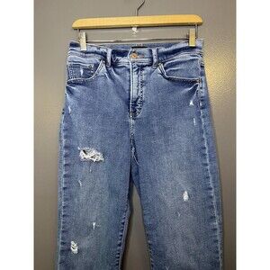 Express Straight Ankle Jeans Womens 6L Med Wash High Rise Distressed Tall Denim